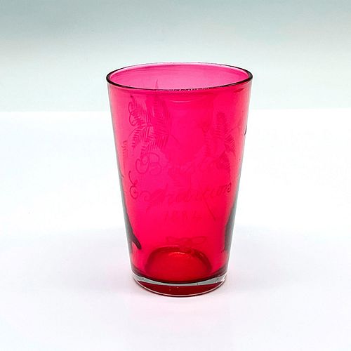 CRANBERRY GLASS TUMBLER, C. LEECH