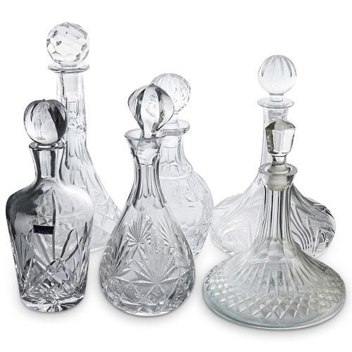  6 PC CUT GLASS DECANTERS GROUPING 38e02d