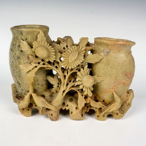 CHINESE SOAPSTONE FLORAL DOUBLE