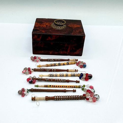 8PC WOODEN AND BEADED BOBBIN MAKERS