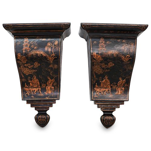 PAIR OF CHINOISERIE LACQUERED WALL
