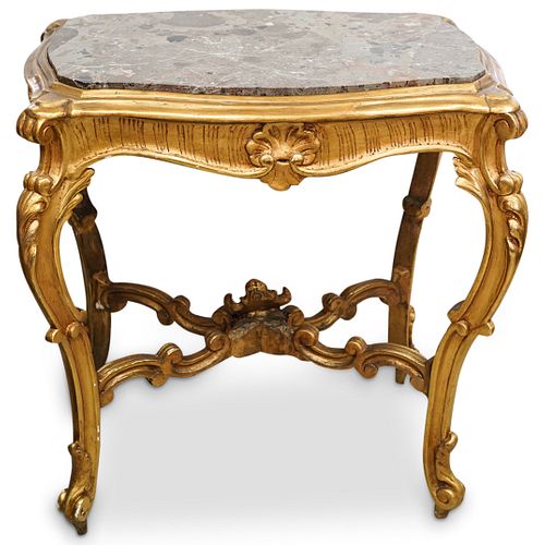 FRENCH GILT WOOD MARBLE TABLEDESCRIPTION  38e2b0