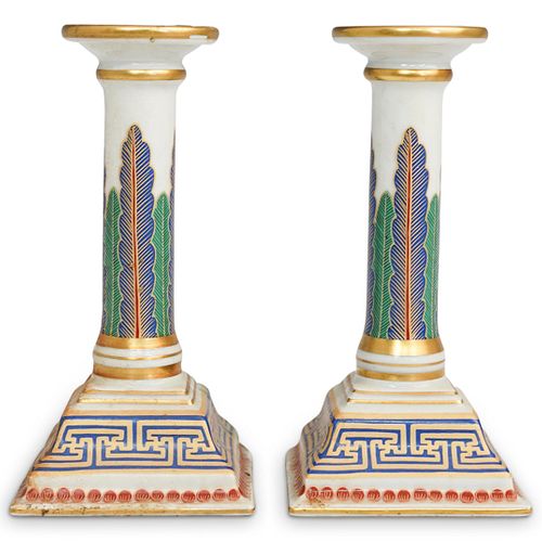 PAIR OF MOTTAHEDEH PORCELAIN CANDLESTICKSDESCRIPTION: