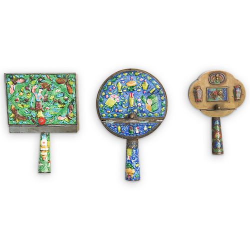 (3PC) CHINESE ENAMELED SILENT BUTLERSDESCRIPTION: