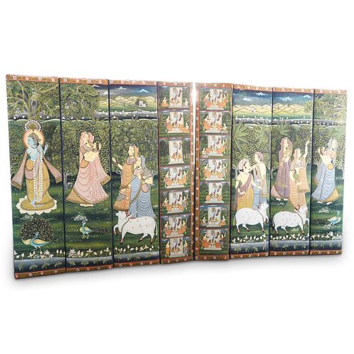 INDIAN PAINTED EIGHT-PANEL SCREENDESCRIPTION: