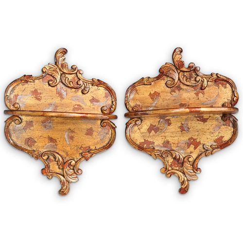  2 PC PAIR OF ORNATE WALL SHELVES 38e357