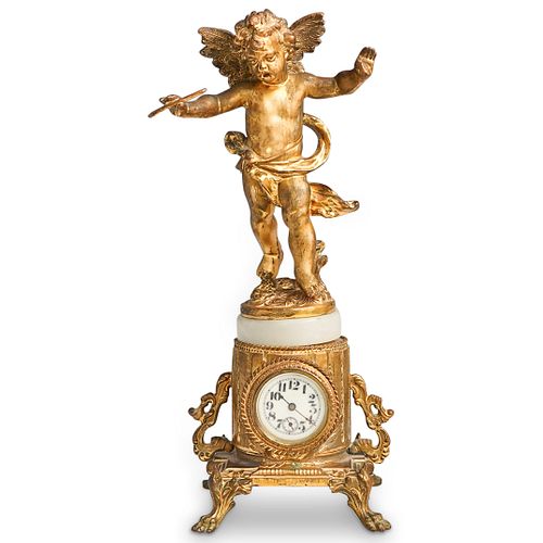 GILT METAL FIGURAL MANTLE CLOCKDESCRIPTION: