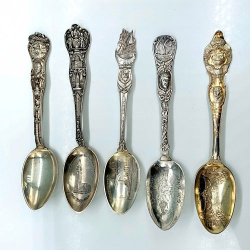 5PC STERLING SILVER SOUVENIR SPOONS1st