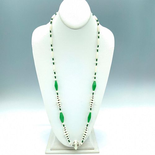 UNIQUE GREEN AND WHITE LONG BEADED