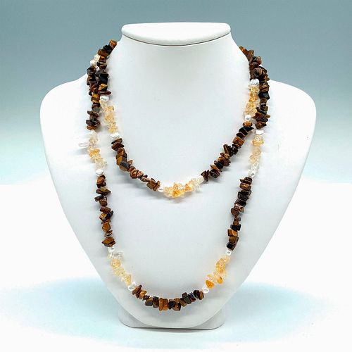 TIGERS EYE WITH FAUX PEARL AND CRYSTAL