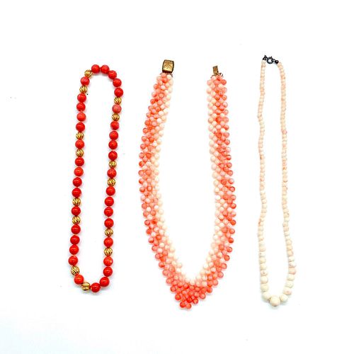 3PC CORAL AND PINK TONE BEAD NECKLACESThree 38e45e
