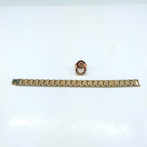 2PC GOLD METAL LINK BRACELET AND