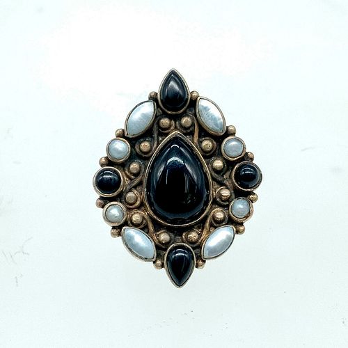 VINTAGE STERLING SILVER ONYX  38e48b