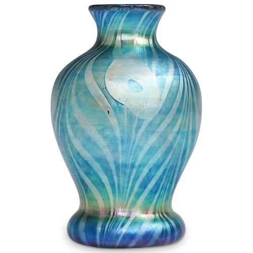 STEUBEN BLUE AURENE VASE W PLATINUM 38e4bb