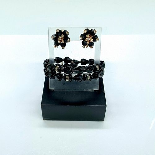 VENDOME BLACK FLOWER CLIP ON EARRINGS