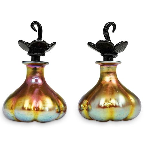 PAIR OF STEUBEN GOLD AURENE PERFUME