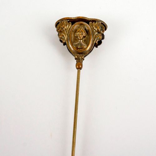 VINTAGE BRASS HATPIN, PORTRAIT