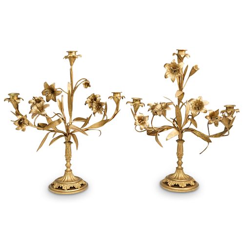 PAIR OF FRENCH BRONZE FLORAL CANDELABRASDESCRIPTION: