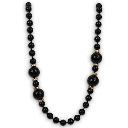 ONYX AND GOLD BEADED NECKLACEDESCRIPTION: