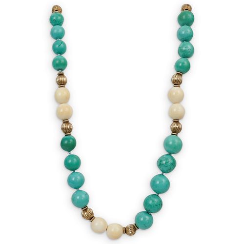 14K TURQUOISE AND BONE BEADED NECKLACEDESCRIPTION  38e5c7