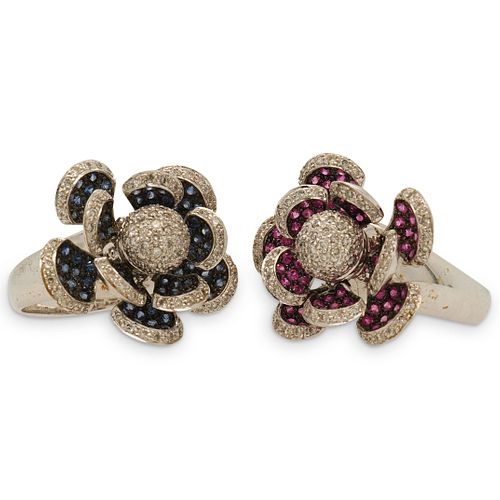  2 PC 14K GOLD SAPPHIRE AND RUBY 38e5be