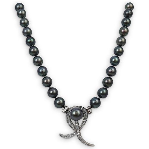 14K BLACK PEARLS W FLAME DIAMOND 38e5bf