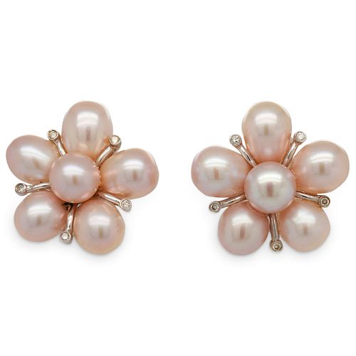 14K ROSE PEARL AND DIAMOND EARRINGSDESCRIPTION  38e5c8