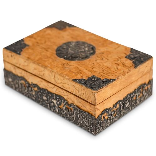 STERLING MOUNTED BURL WOOD BOXDESCRIPTION: