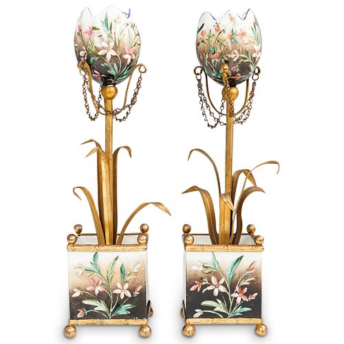 (2 PC) ANTIQUE BRONZE AND PORCELAIN