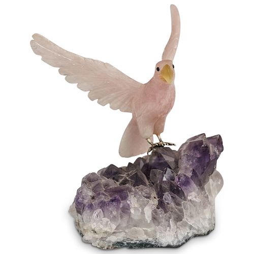 AMETHYST AND ROSE QUARTZ BIRD SCULPTUREDESCRIPTION: