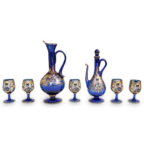  7 PC QAJAR PERSIAN BLUE GLASS 38e6da