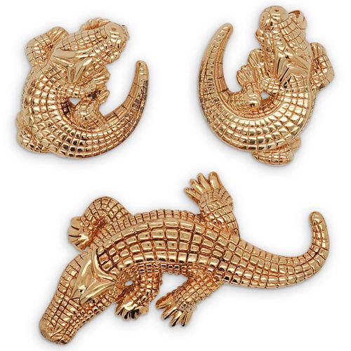 14KT GOLD CROCODILE EARRING BROOCH 38e86c