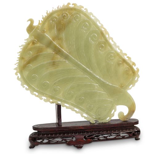 ANTIQUE CHINESE CARVED JADE FAN WITH