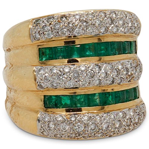 18K WIDE BAND DIAMOND EMERALD 38e8a0