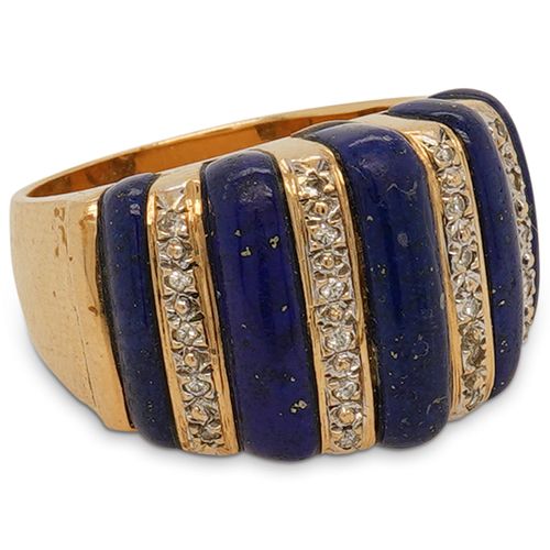 14K DIAMOND & LAPIS LAZULI RINGDESCRIPTION: