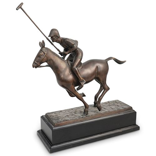 BRONZE POLO PLAYER & HORSE STATUEDESCRIPTION: