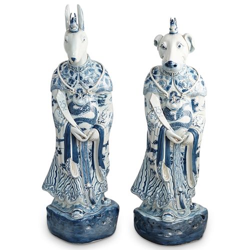 (2 PC) CHINESE BLUE & WHITE ZODIAC