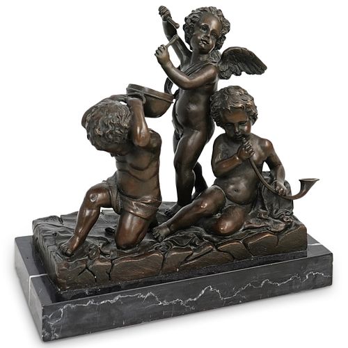 SIGNED FRENCH CHERUB BRONZE SCULPTUREDESCRIPTION  38e8cb