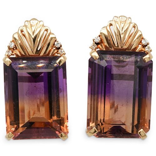 14K AMETRINE & DIAMOND EARRINGSDESCRIPTION: