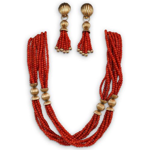 14K GOLD AND BEADED CORAL JEWELRY
