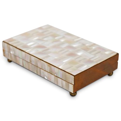 MOTHER OF PEARL BRASS FOOTED BOXDESCRIPTION:
