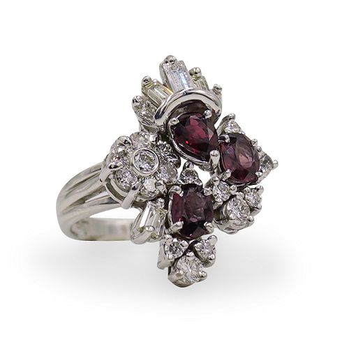 18K GOLD, BLOOD SAPPHIRE AND DIAMOND