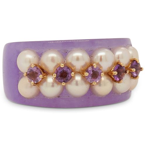 14K GOLD, LAVENDER JADEITE AND