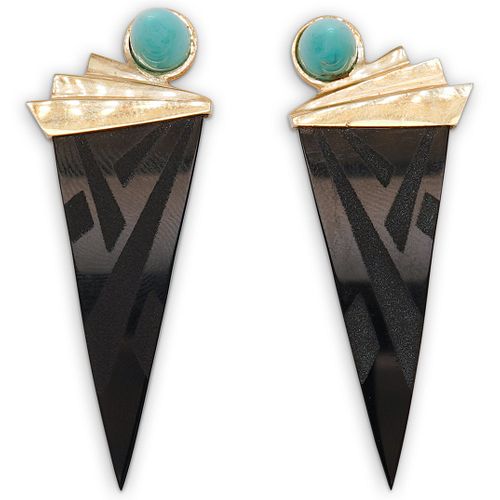 14K TURQUOISE ONYX MODERNIST 38e97e