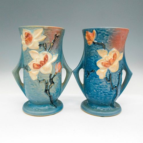 2PC ROSEVILLE POTTERY VASE BLUE 38ea19