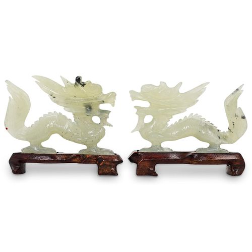 PAIR OF JADE CARVED DRAGONSDESCRIPTION: