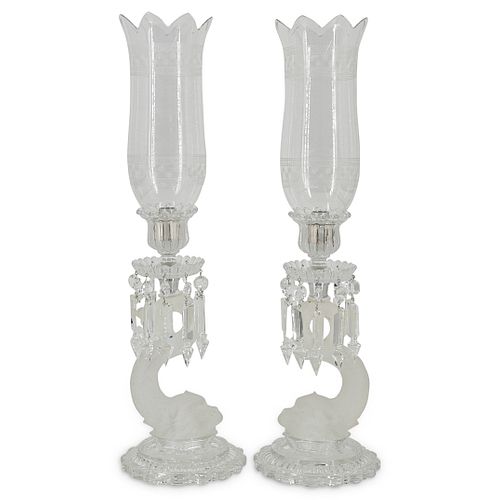 PAIR OF BACCARAT CRYSTAL DOLPHIN CANDLE