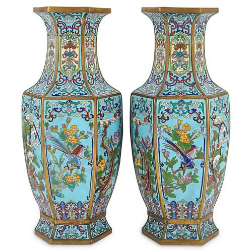 (2 PC) CHINESE CLOISONNE HEXAGONAL