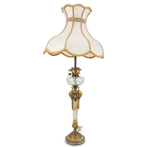 FRENCH CHAMPLEVE & ONYX LAMPDESCRIPTION: