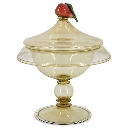 STEUBEN COVERED COMPOTE W/ PEAR